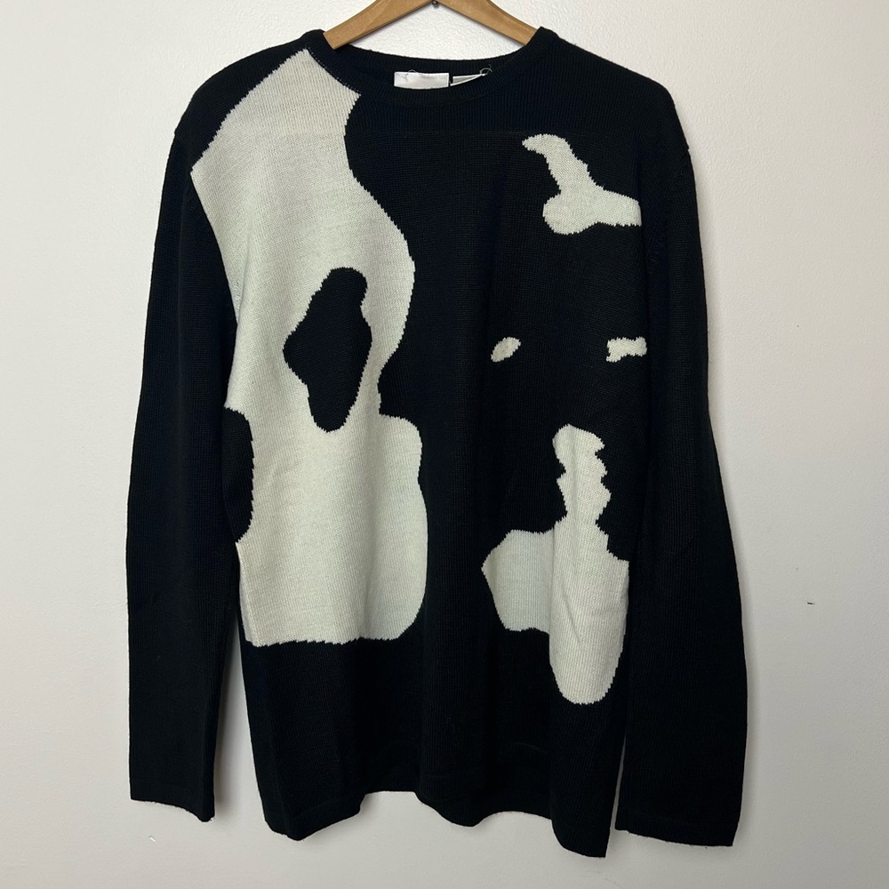 Liz Claiborne Black & White Abstract Print Crewneck Sweater